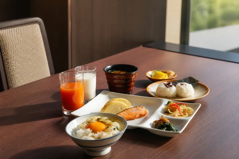 ザ・シロヤマテラス津山別邸の朝食ブッフェに並ぶ地元料理