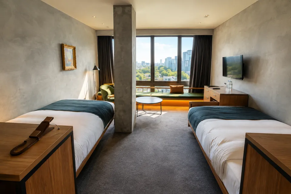 THE TOWER HOTEL NAGOYAの公園を望むツインベッドの客室