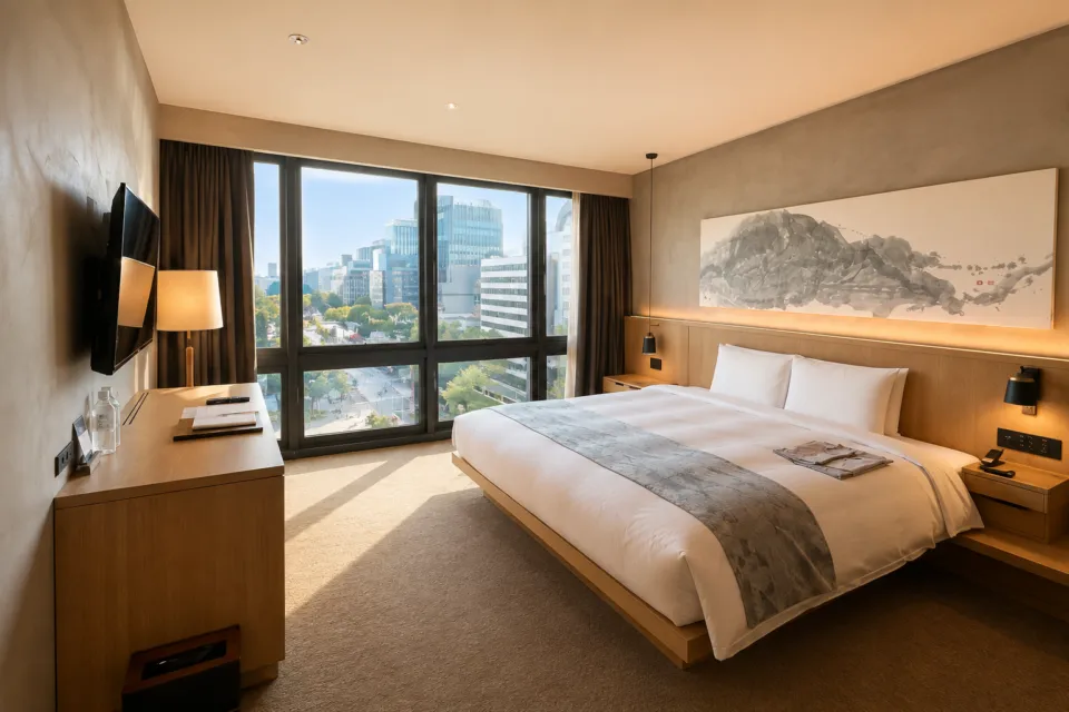 THE TOWER HOTEL NAGOYAの公園を望むダブルベッドの客室