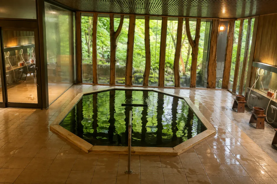 扉温泉 明神館の森を望む内湯
