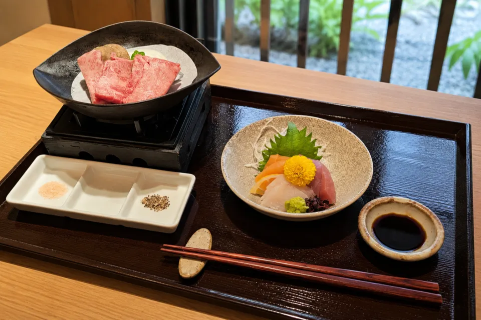 東急ステイ飛騨高山 結の湯の飛騨牛と刺身の夕食