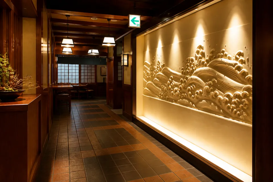 司 高知本店の波を意匠にした店内通路