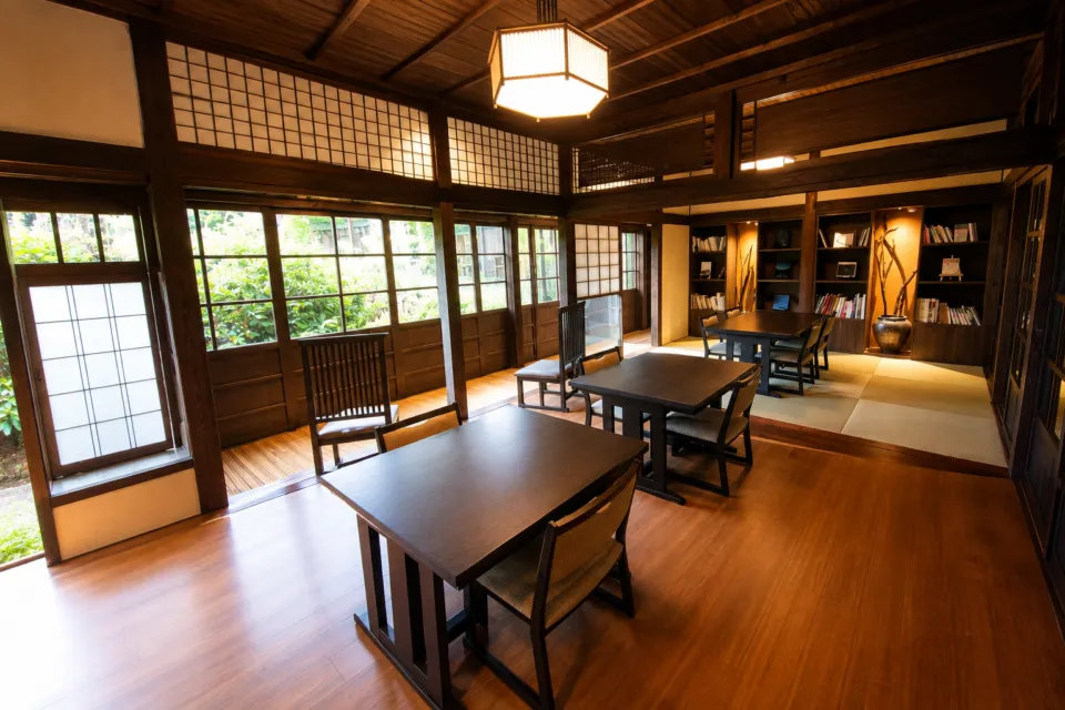 蔦温泉旅館の木造の食事会場