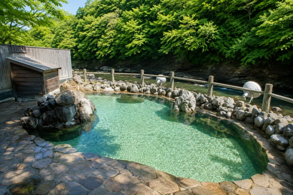 湯の杜 ホテル志戸平の渓流沿いの露天風呂