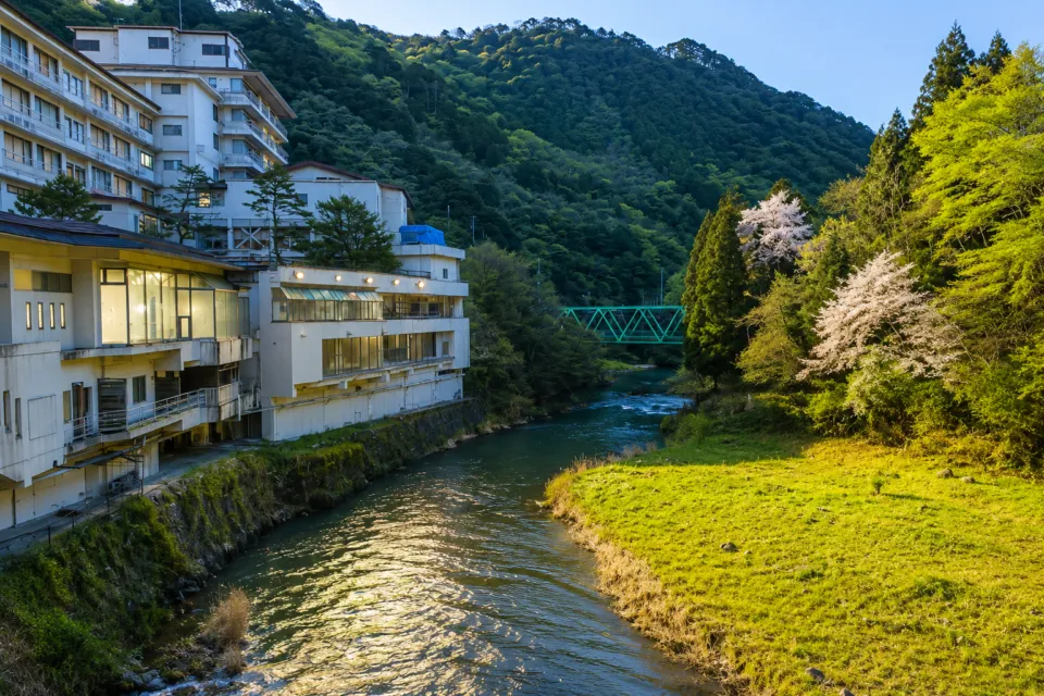 湯の杜 ホテル志戸平の豊沢川沿いの外観