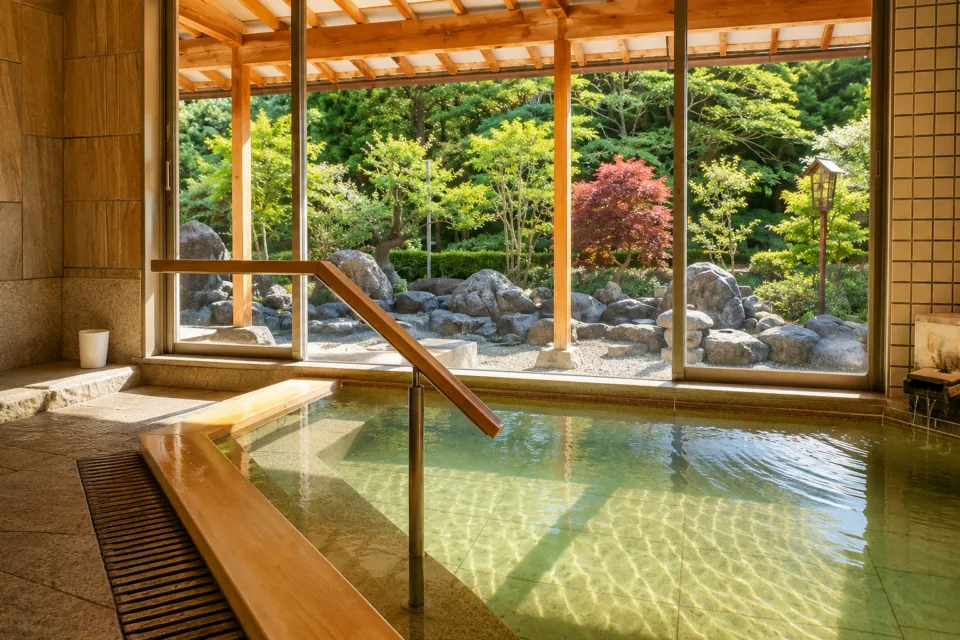 游泉志だての庭園を望む内湯
