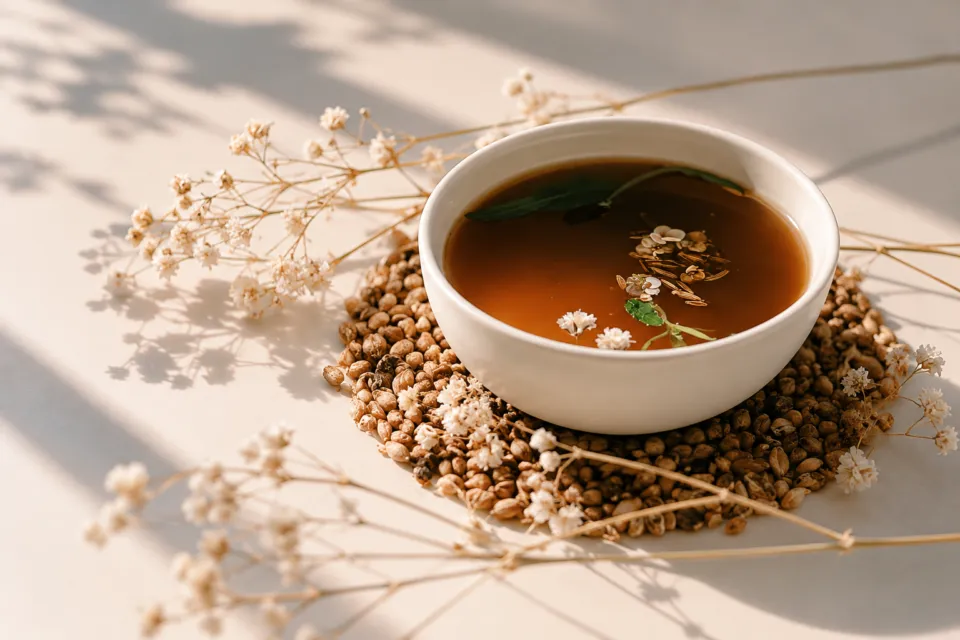 arita huisの花を添えた器に注がれた料理