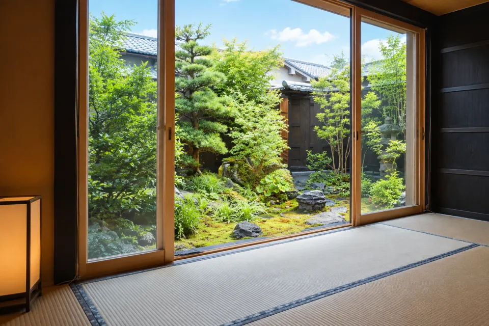 ブランシエラ ヴィラ 明日香の山吹の間の窓から見える専用庭