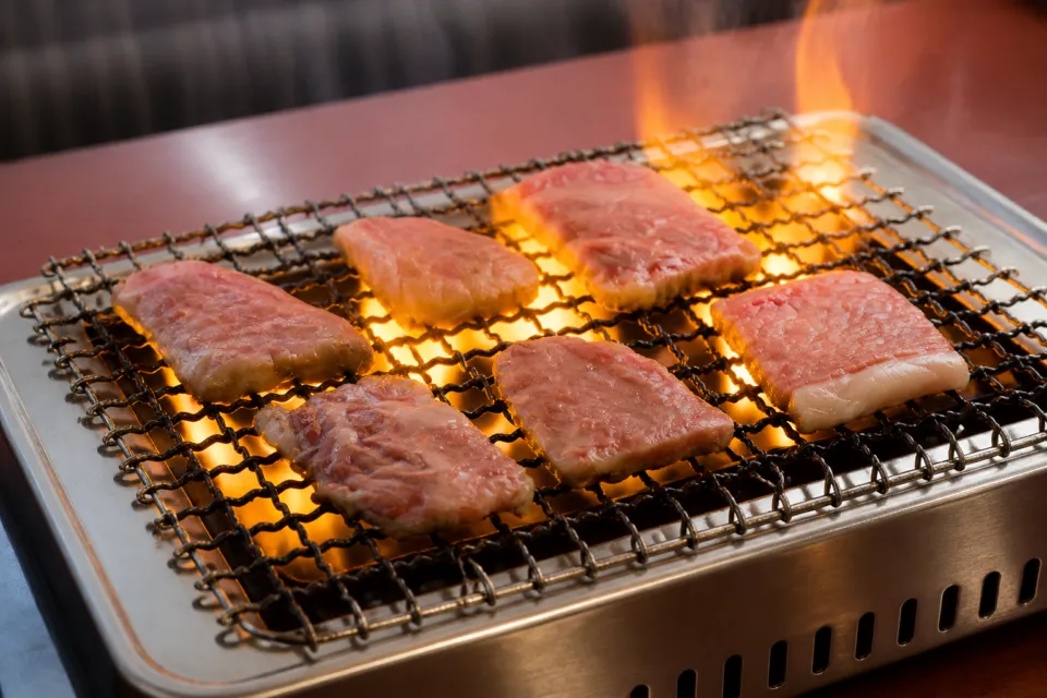 ドライブイン鳥 伊万里店の網で焼く伊万里牛ロース