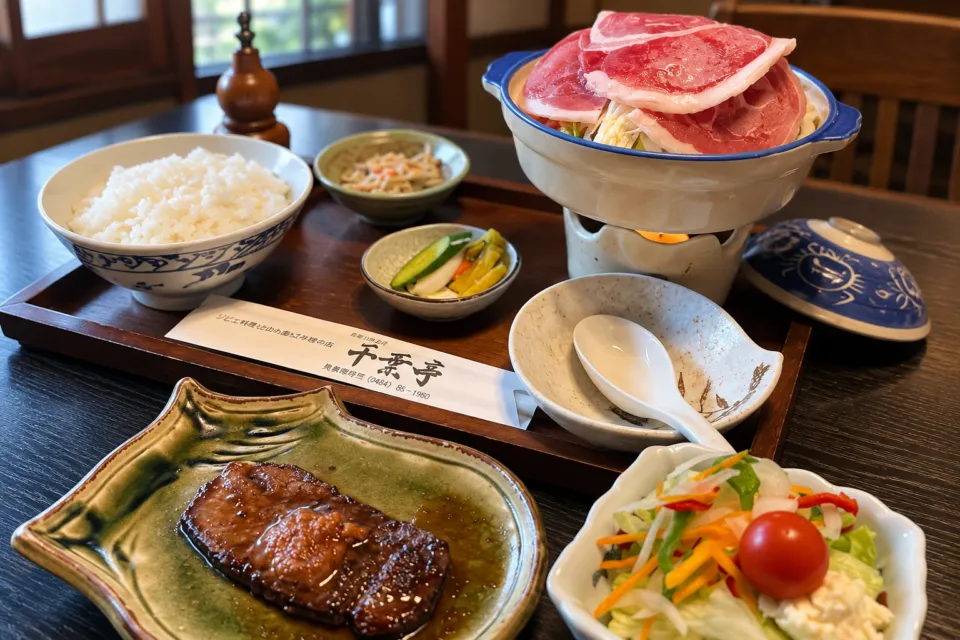 ジビエ料理の千葉亭のぼたん小鍋と鹿ステーキのセット