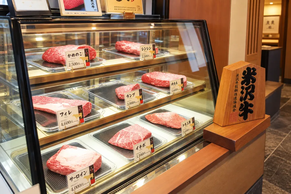 牛毘亭の肉のショーケース