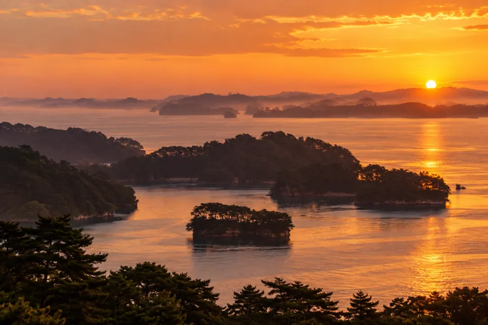 花ごころの湯 新富亭の松島湾の夕景