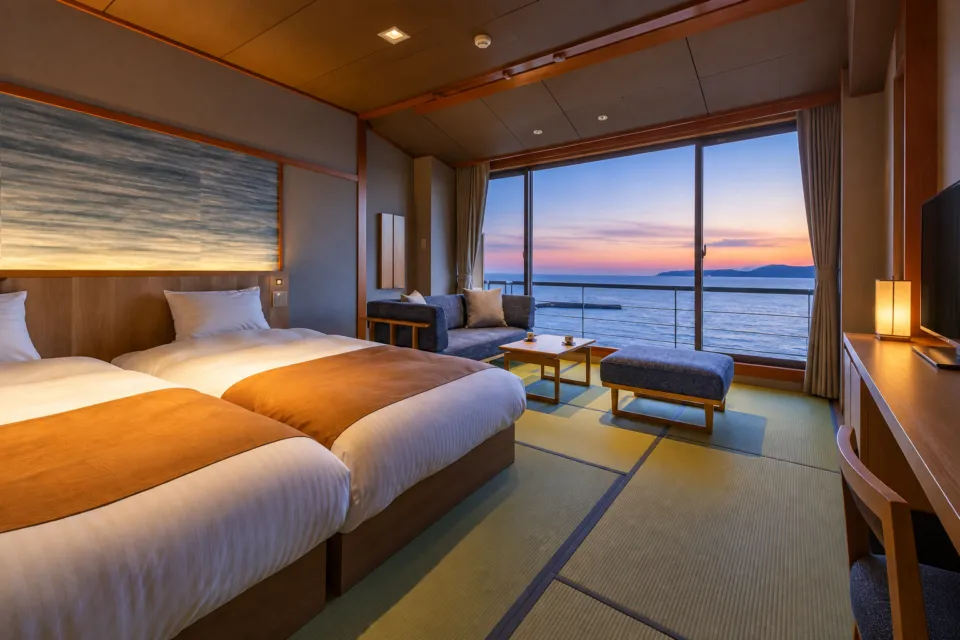 海の湯宿 花しぶきの海に面した和モダン客室