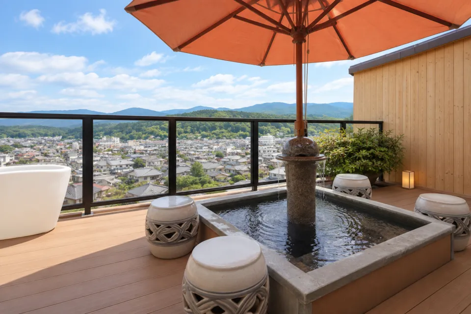 宝生閣の市街を望む足湯