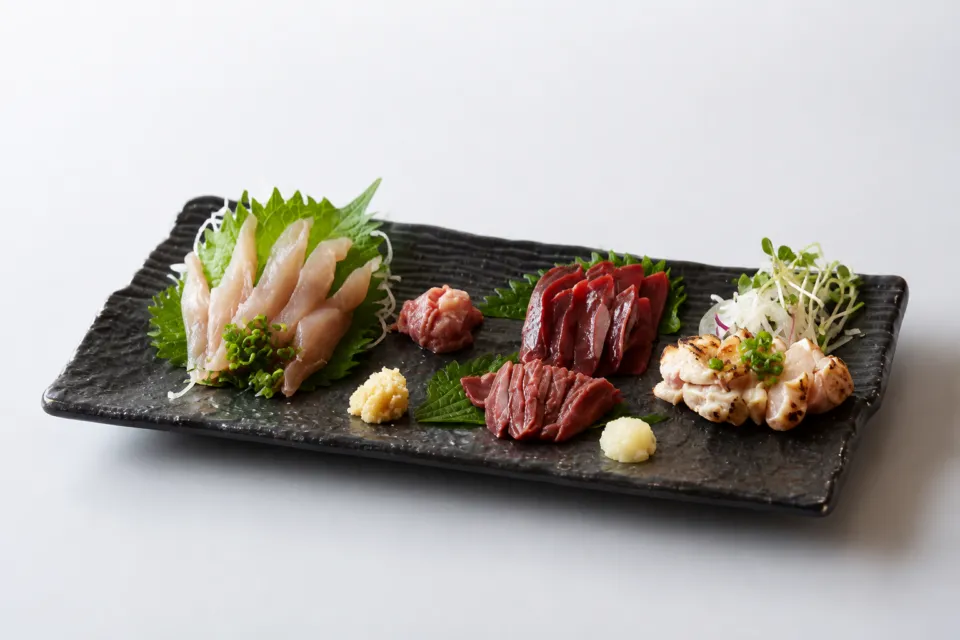 地鶏炭火焼 粋仙の鶏刺し盛り合わせ俯瞰