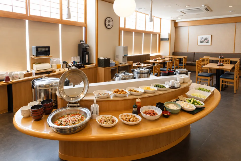 JR東日本ホテルメッツ 八戸の朝食ブッフェの料理台