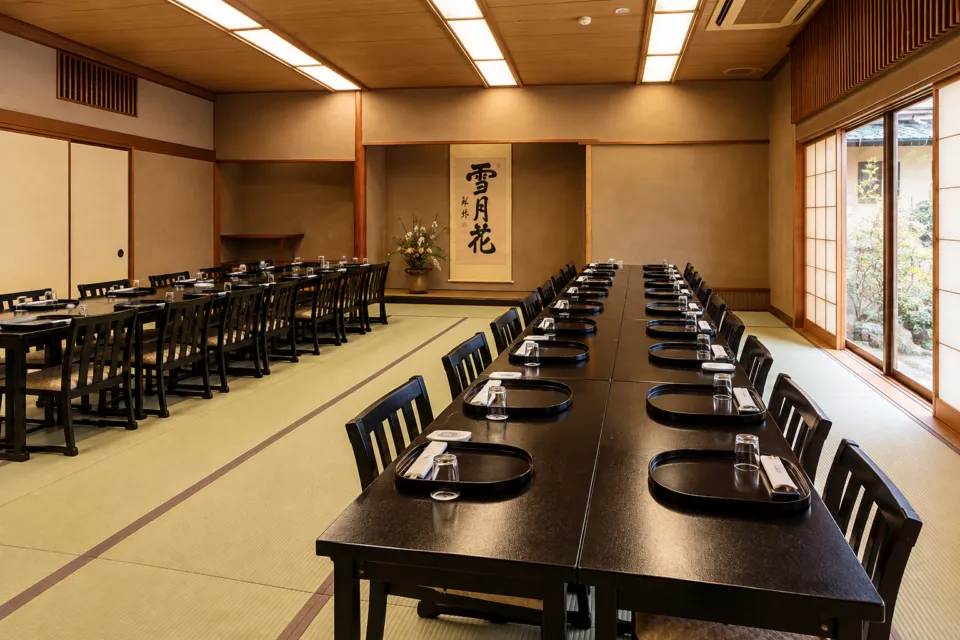 かいひん荘鎌倉の庭に面した会食の座敷
