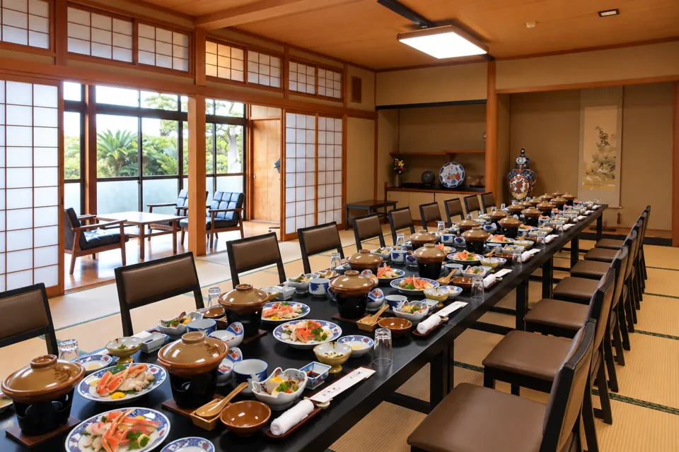 唐琴荘の椅子席の食事会場