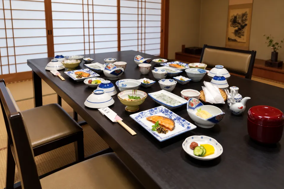 唐琴荘の朝食の配膳例