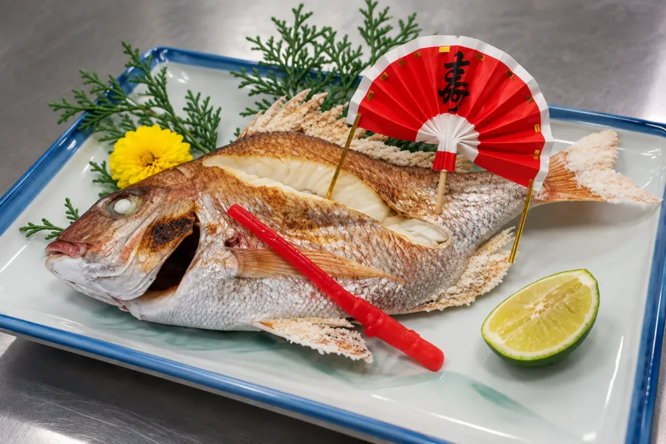 唐琴荘の焼き魚の盛り付け例