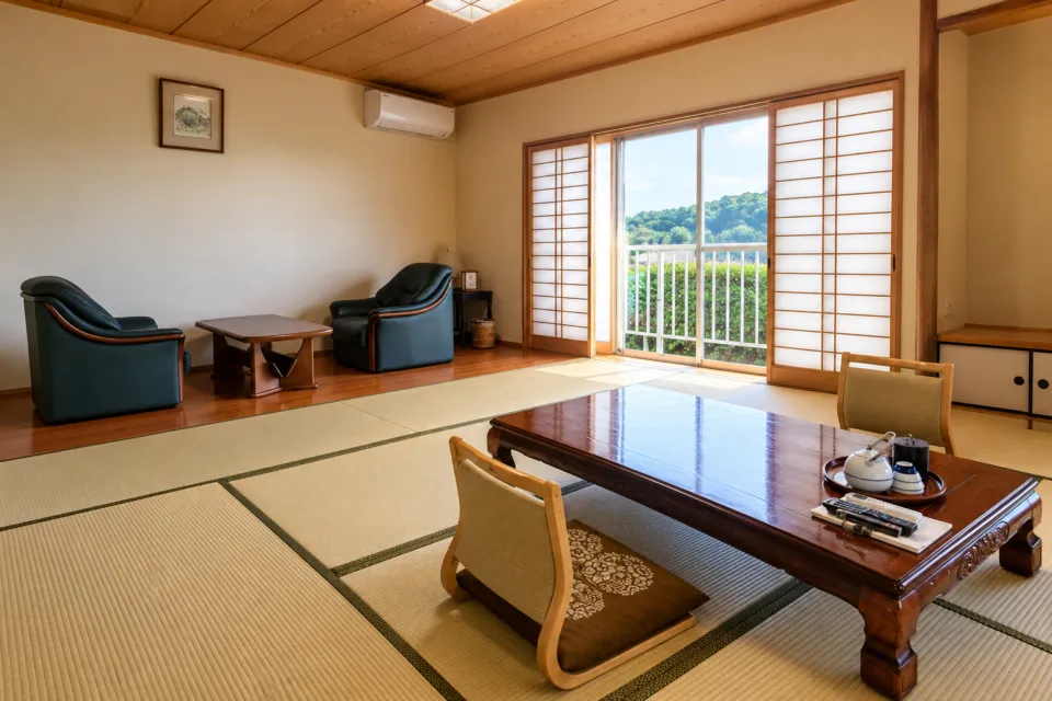 唐琴荘の椅子とテーブルを備えた和室