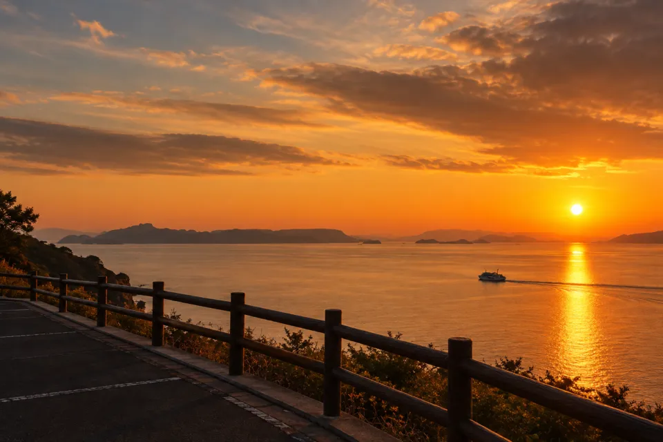 国民宿舎小豆島の瀬戸内海に沈む夕景