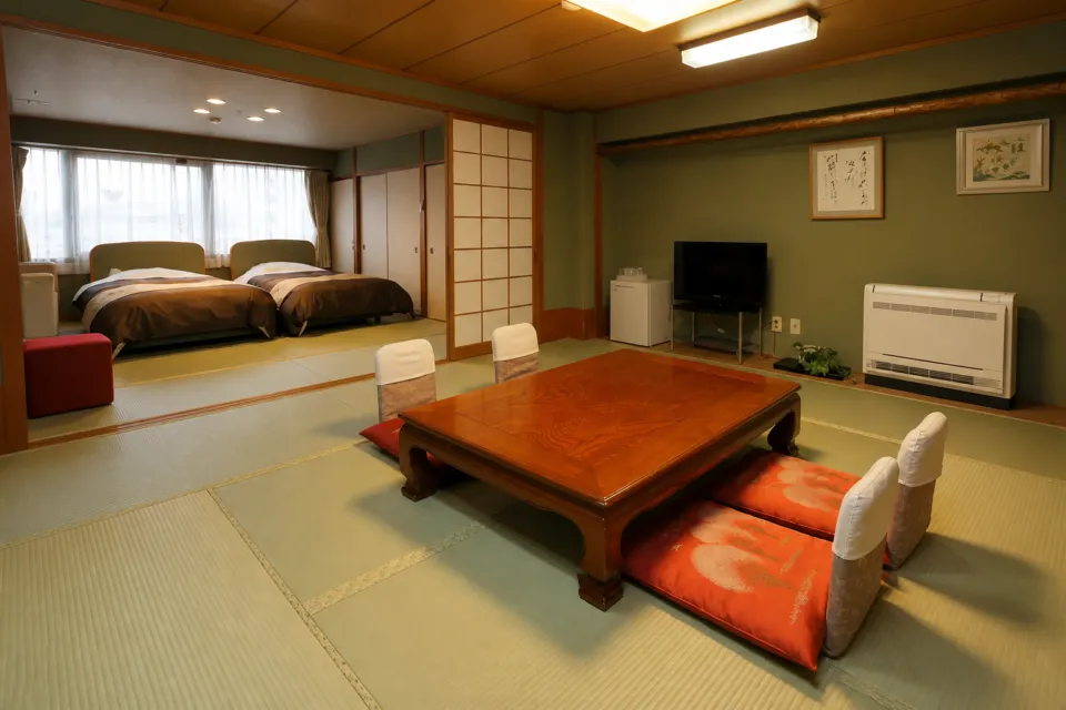 こんぴら温泉湯元八千代の10畳和室とツインベッドの和洋室