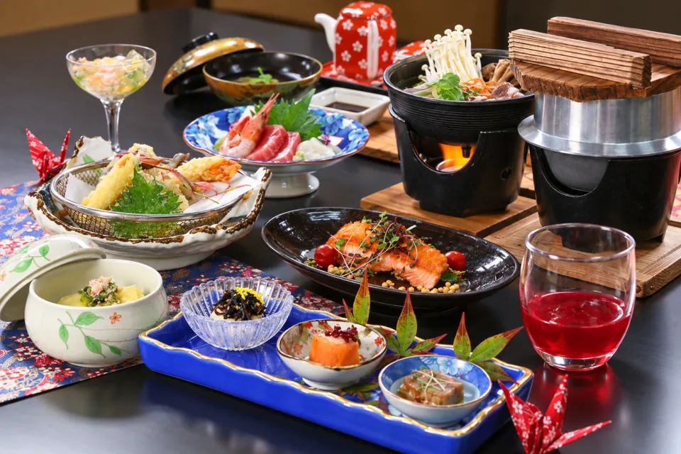 甲州湯村温泉 柳屋の季節会席の料理一式