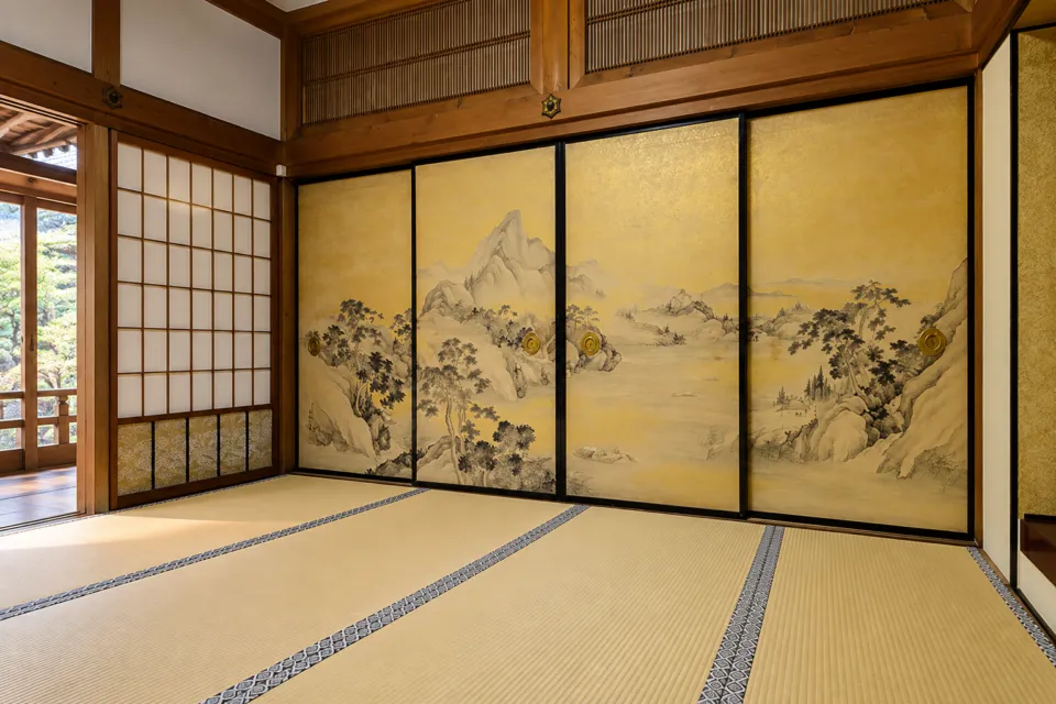 高野山 別格本山 清浄心院の山水画のふすまがある広間