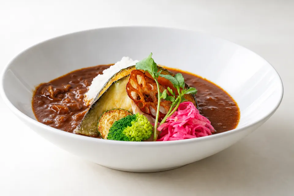 黒酢の郷 桷志田の野菜を添えた黒酢カレー