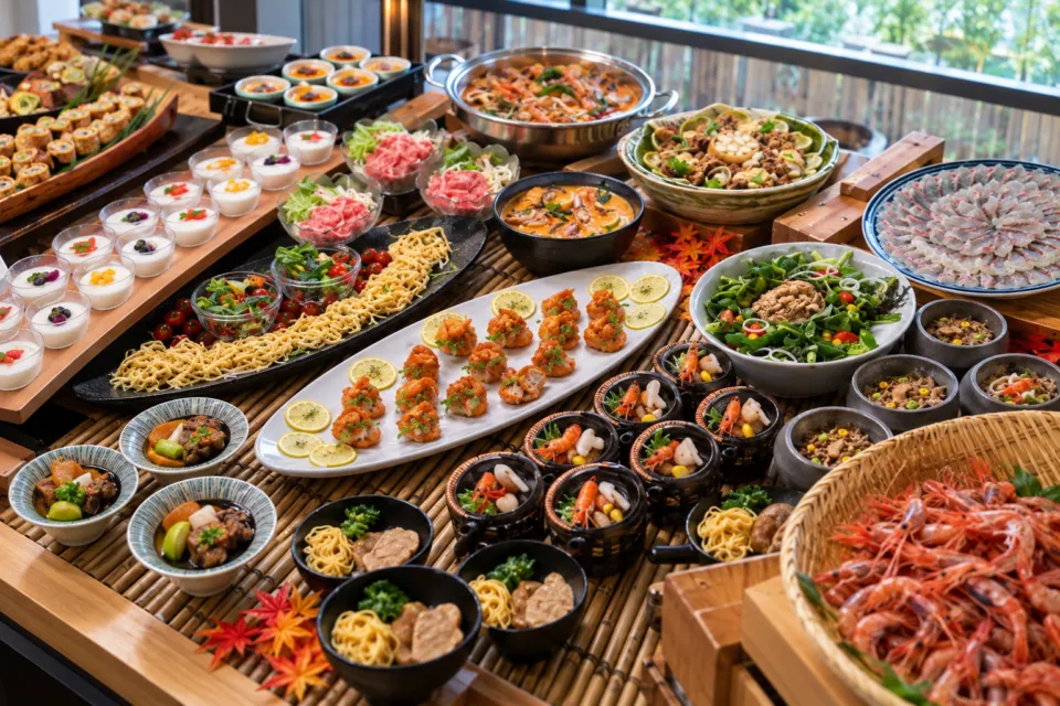 休暇村越前三国の夕食ビュッフェの料理
