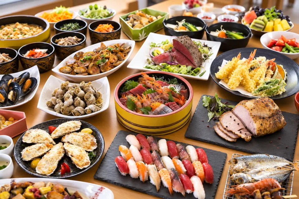 休暇村陸中宮古の夕食ビュッフェの料理