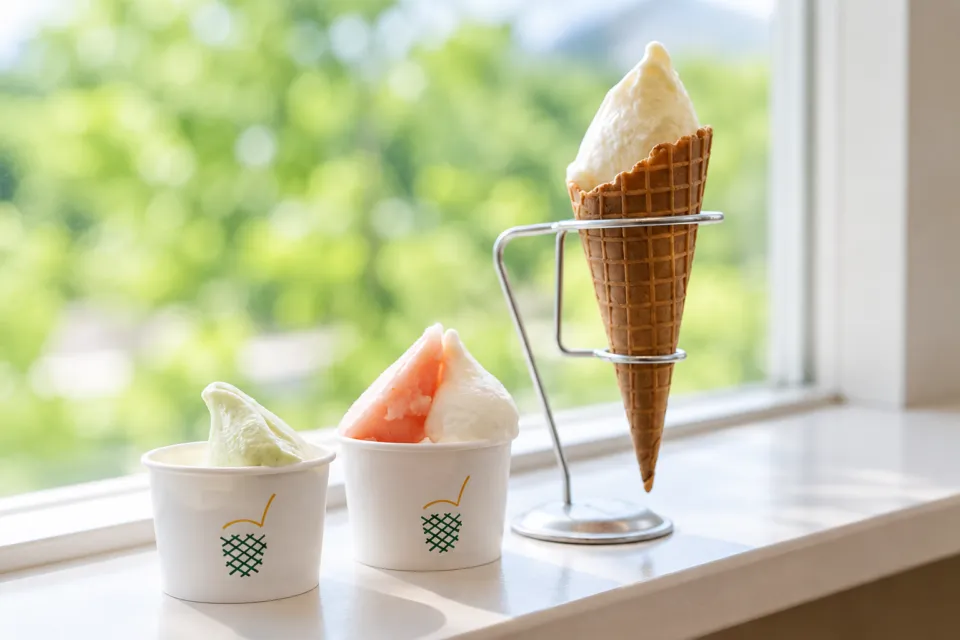 l'ortoのカップ2種とコーンのジェラート