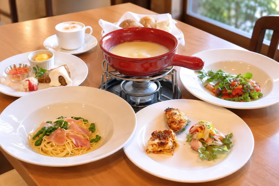 ナチュラルグレースの卓上に並ぶ料理と鍋