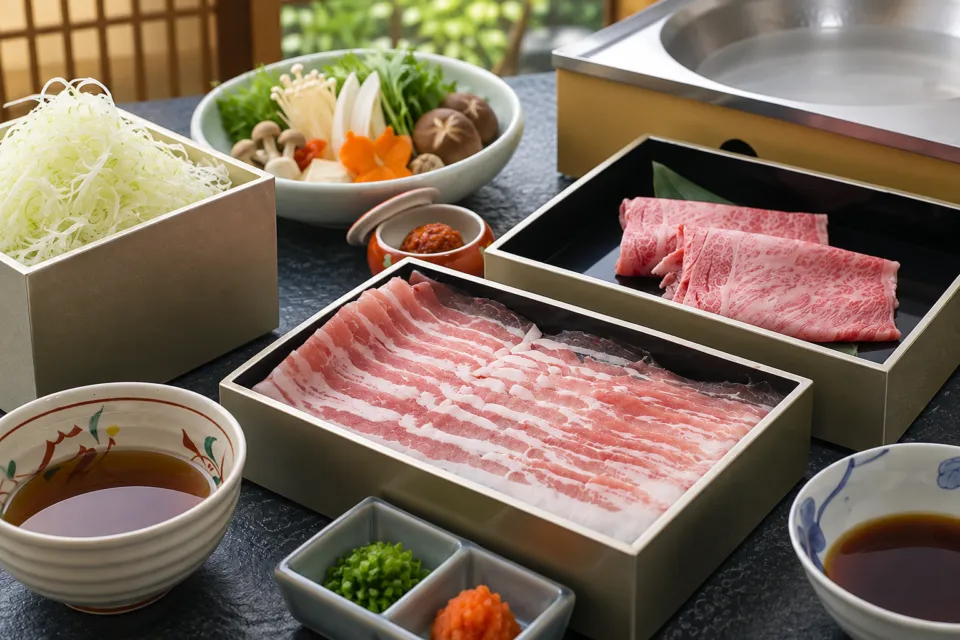 日本料理 ひょうたんやの近江牛と豚肉のつゆしゃぶ