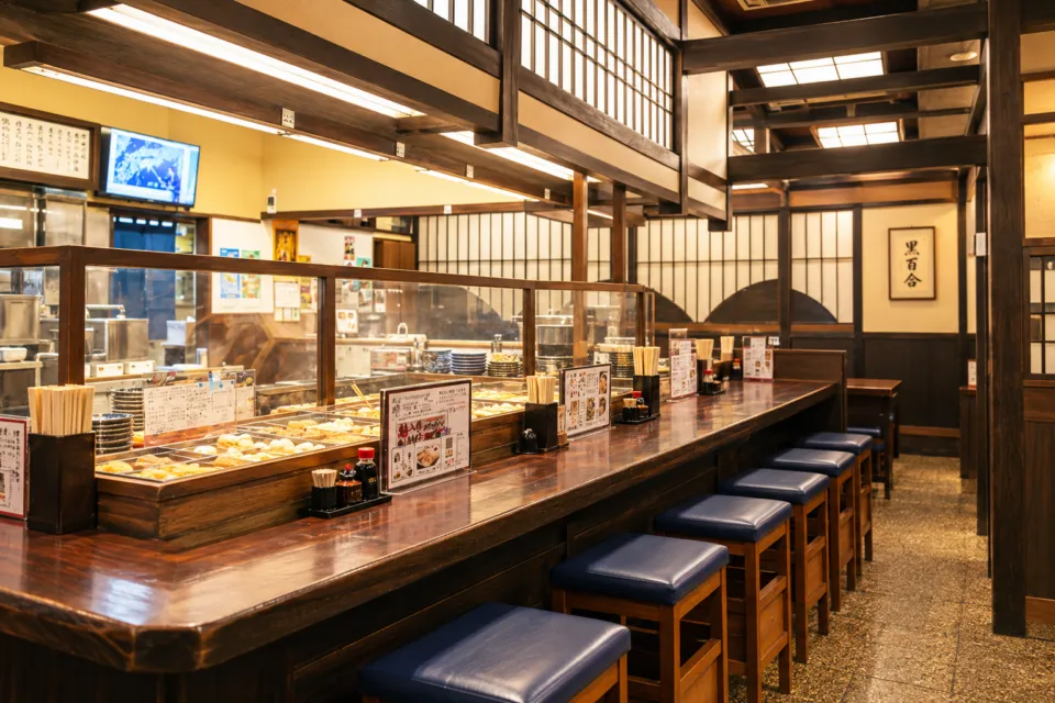 季節料理 おでん 黒百合の料理を囲んで過ごせる店内