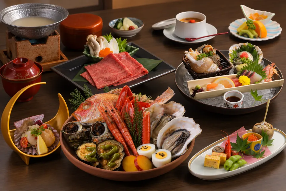 隠岐プラザホテルの海鮮を中心とした夕食の料理