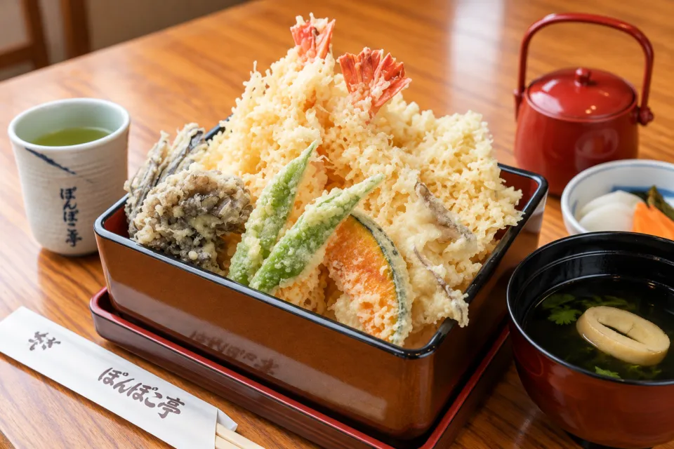 ぽんぽこ亭の天ぷらと椀物