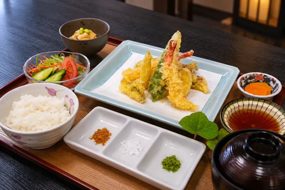 レストラン蔦の天婦羅御膳の料理