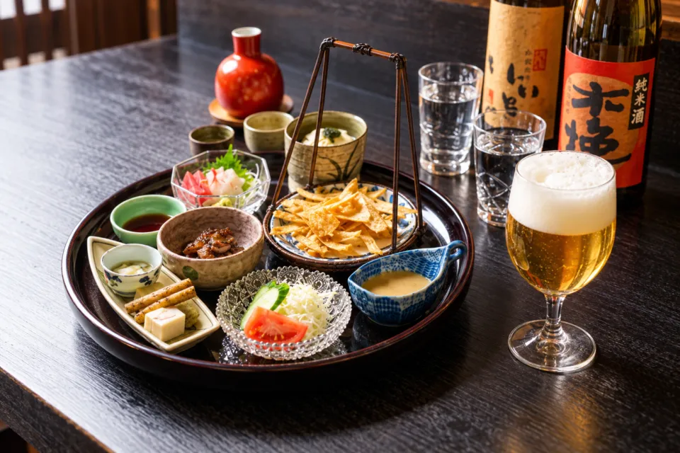 レストラン蔦の晩酌セットと飲み物
