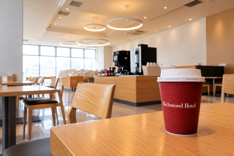 リッチモンドホテル姫路のラウンジに置かれたコーヒーカップ