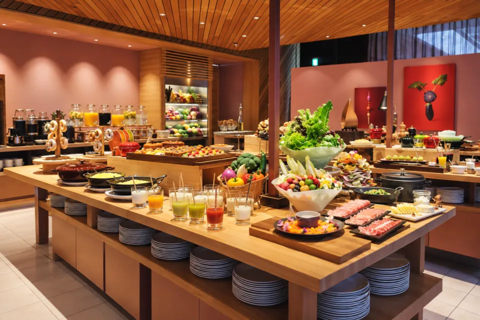 リゾナーレ那須の料理の並ぶビュッフェ会場