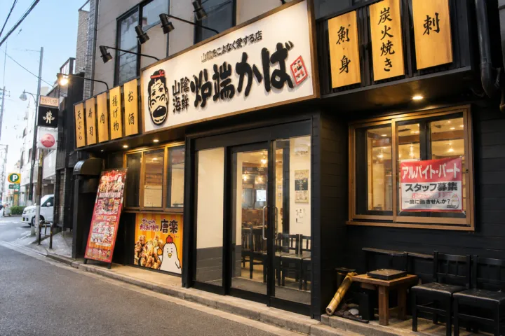山陰海鮮 炉端かば 米子角盤町店の夜の外観