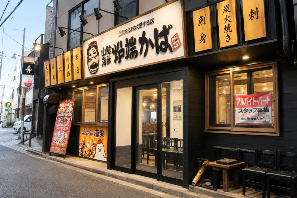 山陰海鮮 炉端かば 米子角盤町店の夜の外観