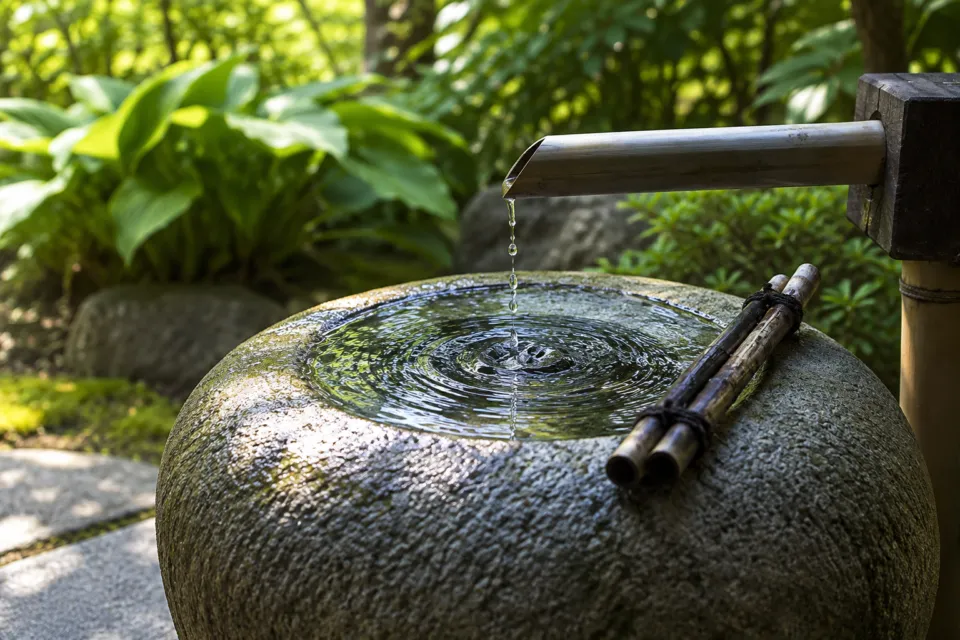 旅館あすなろの庭の手水鉢