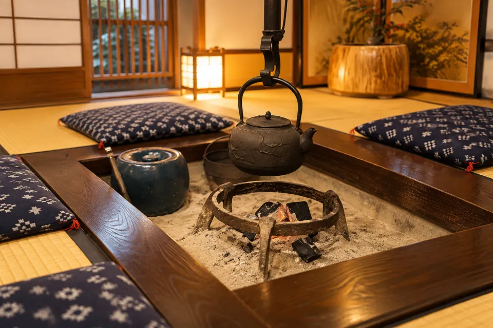 旅館あすなろのロビーの囲炉裏