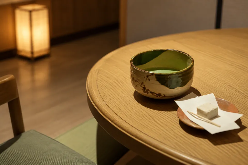 Ryokan 尾道西山の抹茶と茶菓子