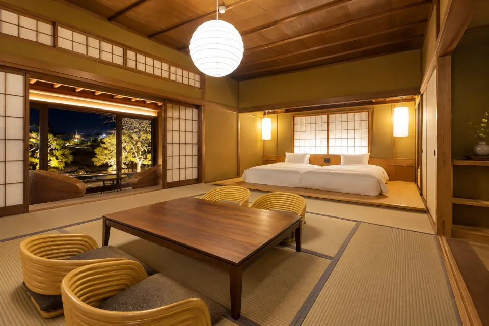 Ryokan 尾道西山の松風の寝室と居間