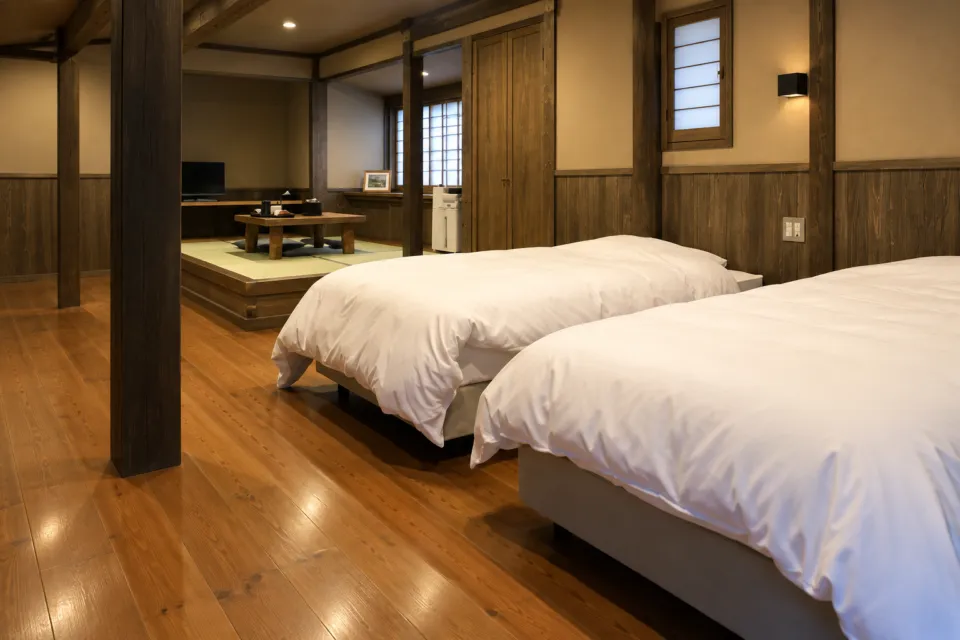 旅館わかばの離れ和洋室のベッド