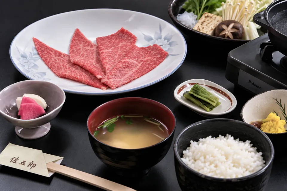 和風肉料理 佐五郎の牛肉とご飯・汁物を組み合わせたランチ